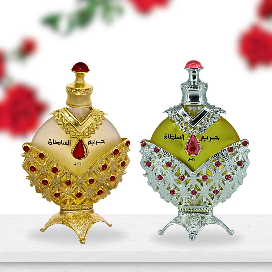 Hareem Al Sultan Gold Oil & Hareem Al Sultan Silver Oil - CPO 35ML (1.18 OZ) BY KHADLAJ. (Value Pack)